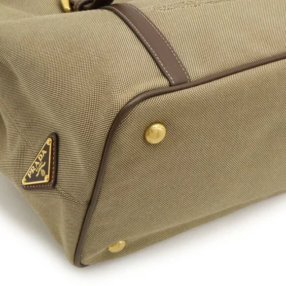 Prada Logo Jacquard Ribbon Tote 2-Way Shoulder Bag Canvas Khaki - Picture 3 of 9